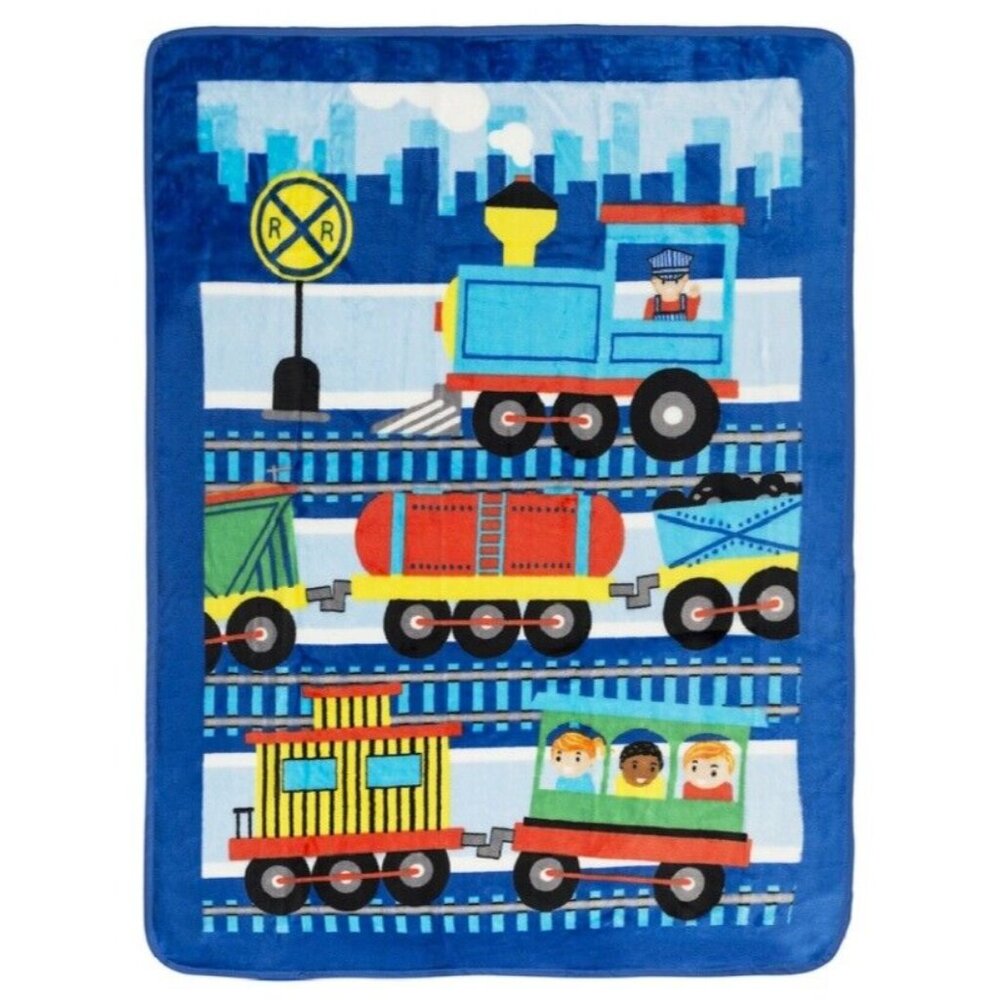 New Choo Choo Train Locomotive Plush Fleece Throw Gift Blanket Railroad Engineer